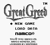Great Greed title screen for GameBoy